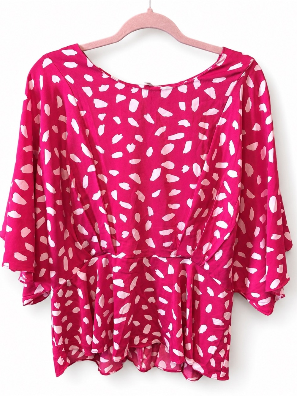 Umgee Hot Pink Abstract Print Draped Sleeve Peplum Blouse